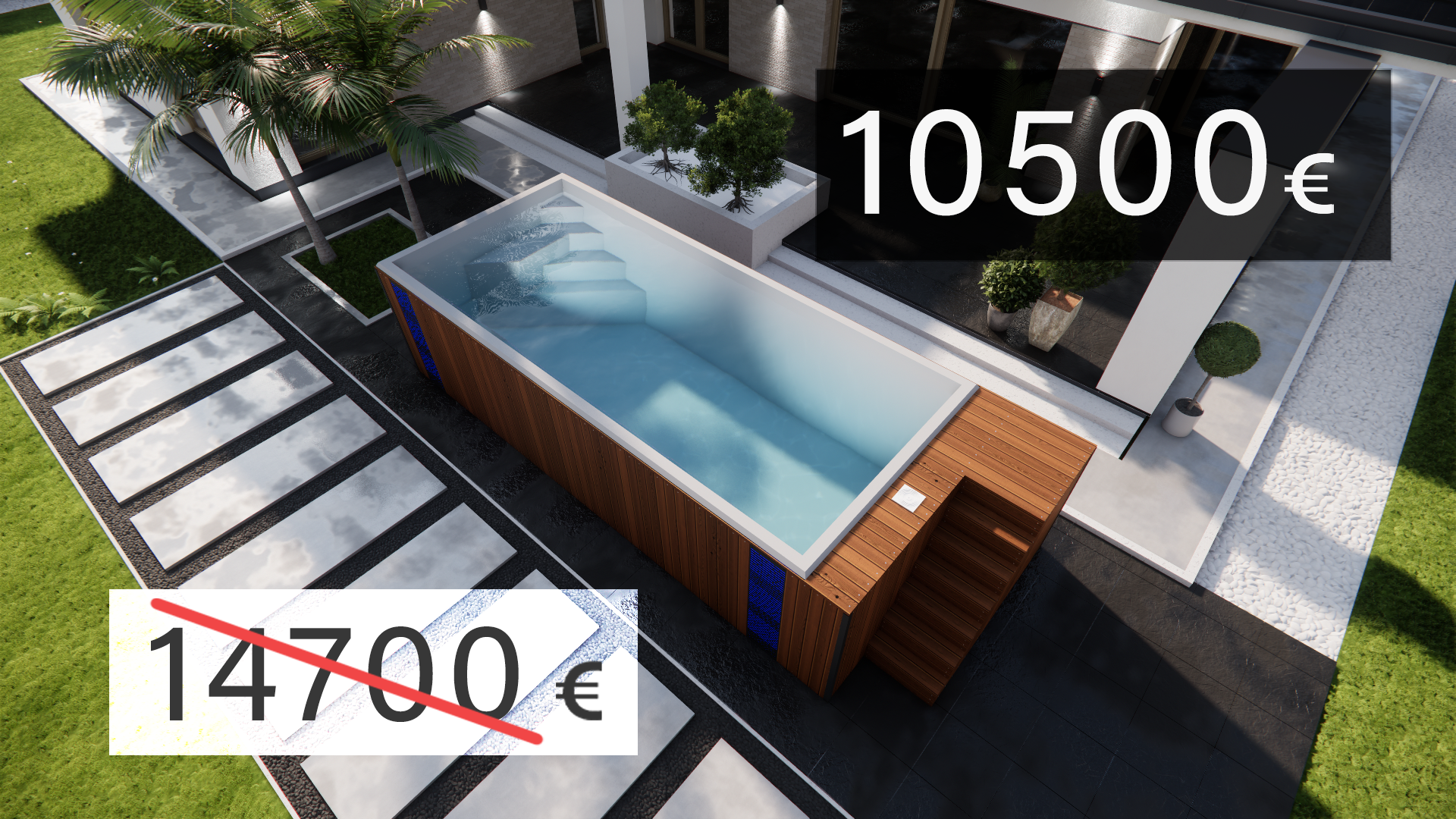 bas sale gray eur Freistehender GFK Pool "Nightfall Grau 7,06 x 2,68 x 1,6 m Rabattangebot" – Bild 1